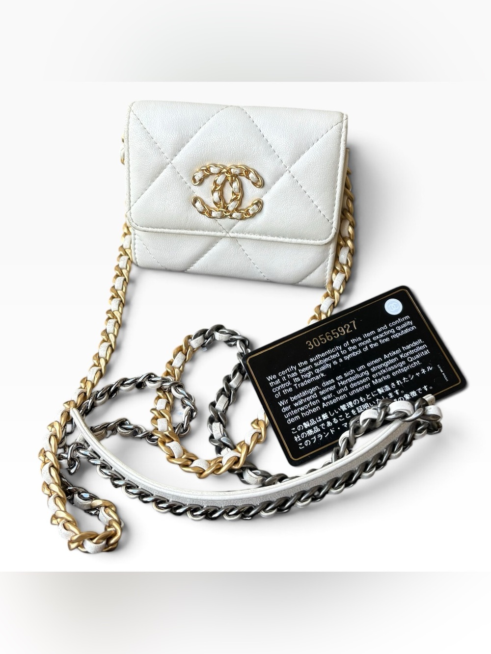 CHANEL 19 O-Coin Purse White Chain Crossbody
